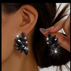 Black Crystal Cluster Statement Earrings